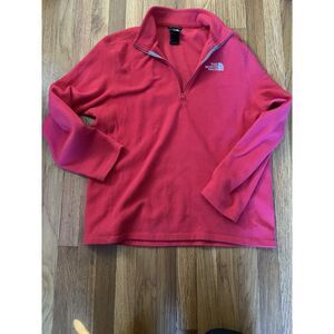 The North Face Fleece Pullover Sweater Mens Red 1/4 Zip Long Sleeve Sweatshirt L